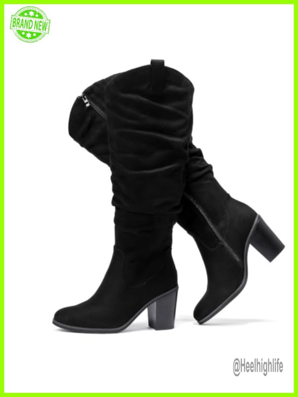 Extra Wide Calf Knee High Cowboy Boots Memory Foam Side Zip Block Heel